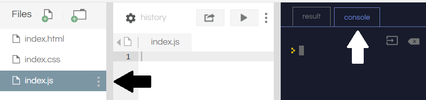 repl.it Web Project page with index.js and console tabs selected